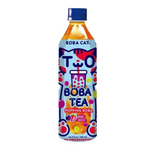 Boba Cat Fruity Berry Medley Vegyes Bogyós Gyümölcs Ízű Boba Tea  500ml